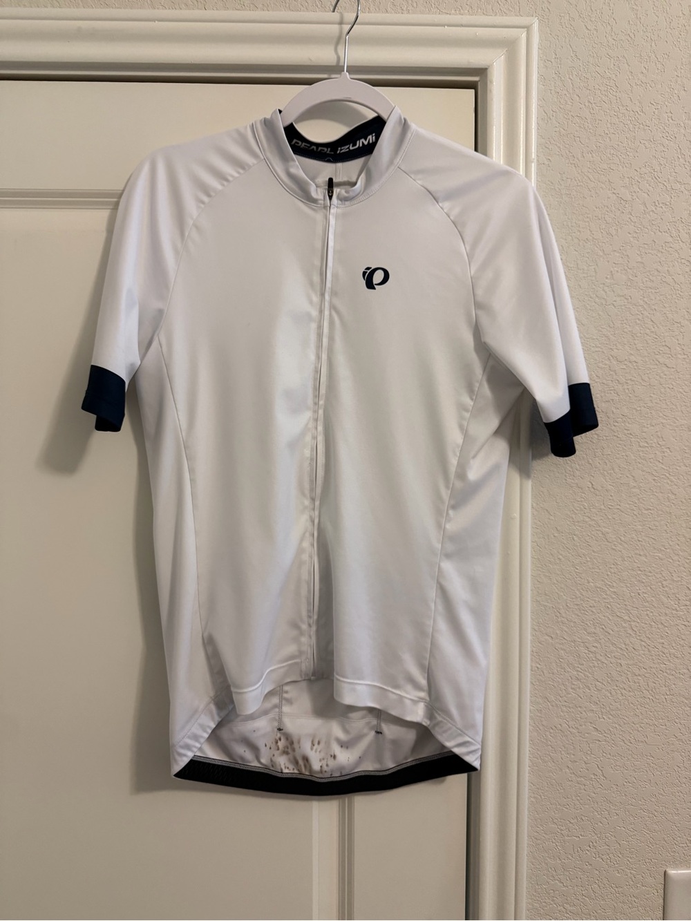 Pearl Izumi White Cycling Jersey with Navy Sleeve Trim